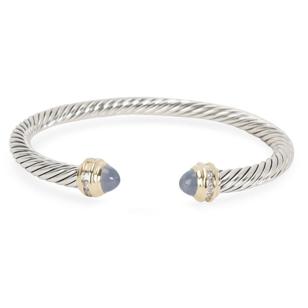 David Yurman Chalcedony Cable Bangle in Sterling Silver & 18K Yellow Gold